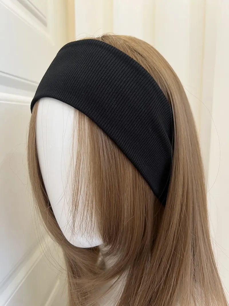 Black/White Wide Headbands, Non-Slip Stretch Hair Bands for Bangs & Flyaways, Aesthetic Everyday Accessories for Skincare, Workouts & Korean Style Outfits
