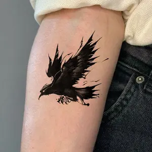 Gothic Raven Tattoo Sticker, Peel Off Tattoo, Waterproof Safe Non-Toxic Long-Lasting Design, Perfect for Dark Fashion & Music Festivals
