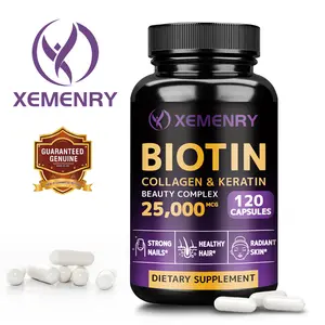 Xemenry - Biotin | Collagen | 25,000 mcg - Hyaluronic Acid | B2 | B3 | B6 | B7 - Made in the USA - Unisex | 60/120 Capsules