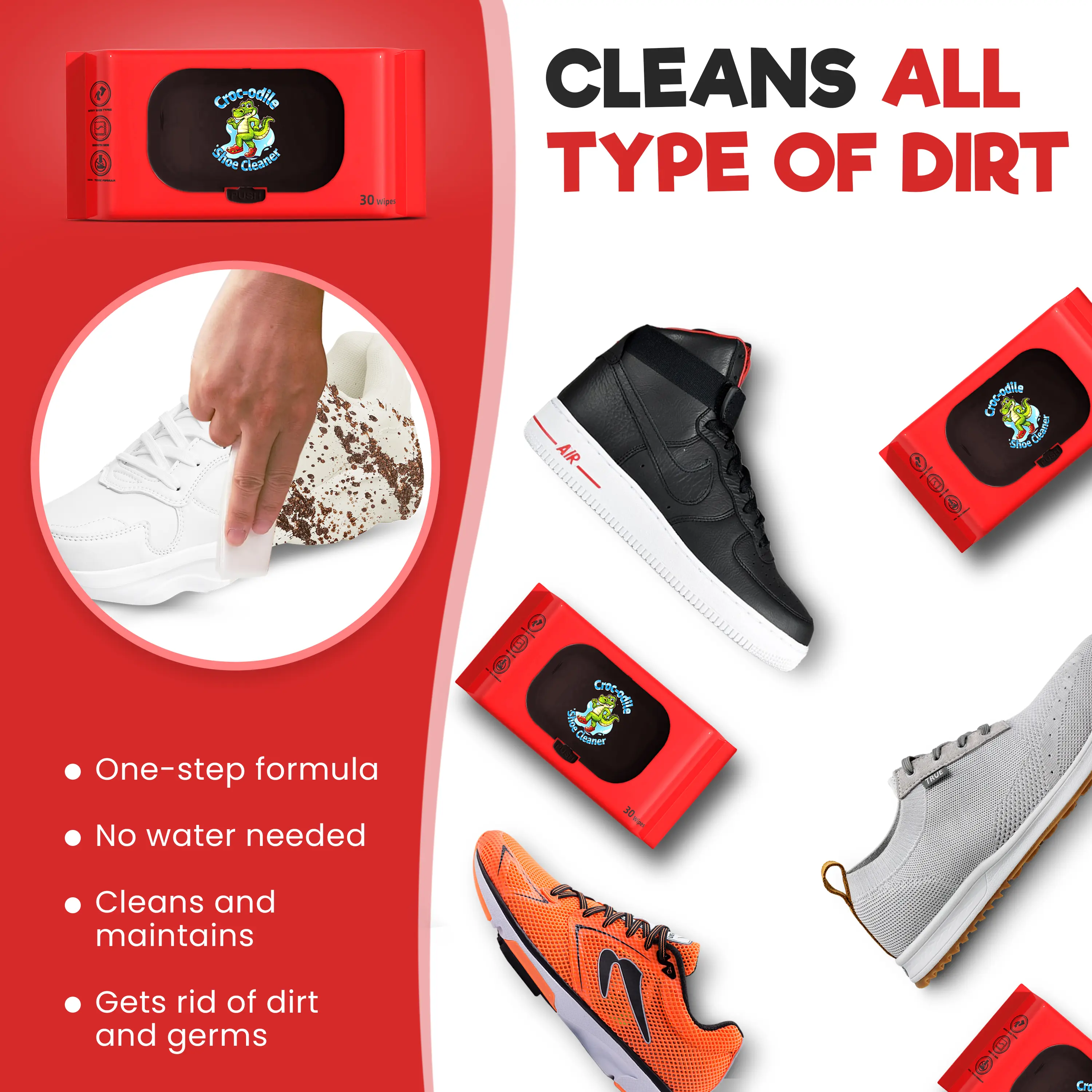 Crocodile Shoe Wipes - 60 Count (2 Packs) Footwear Cleaning, Shoe wipes, Shoe Cleaner
