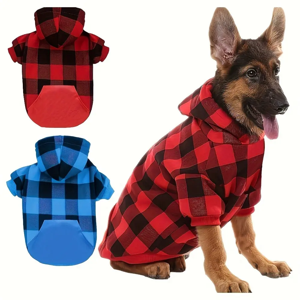 Pet Basic Plaid Hoodie Sweatshirt, Casual Fleece Pullover for Dogs & Cats, Soft Warm Winter Coat, Stylish Pet Clothing, Sweater, Puppy Clothes, Husky Clothes, Dachshund Clothes