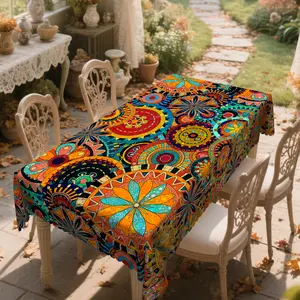 1pc Bohemian Printed Tablecloth, Mandala Kashmir Paisley Polka Polka Dot Beauty Pattern Printed Rectangle Tablecloth, Holiday Party Tablecloth, Outdoor Decoration Round Tablecloth, Kitchen Accessories, Rural Farmhouse Tablecloth Gifts table  linens