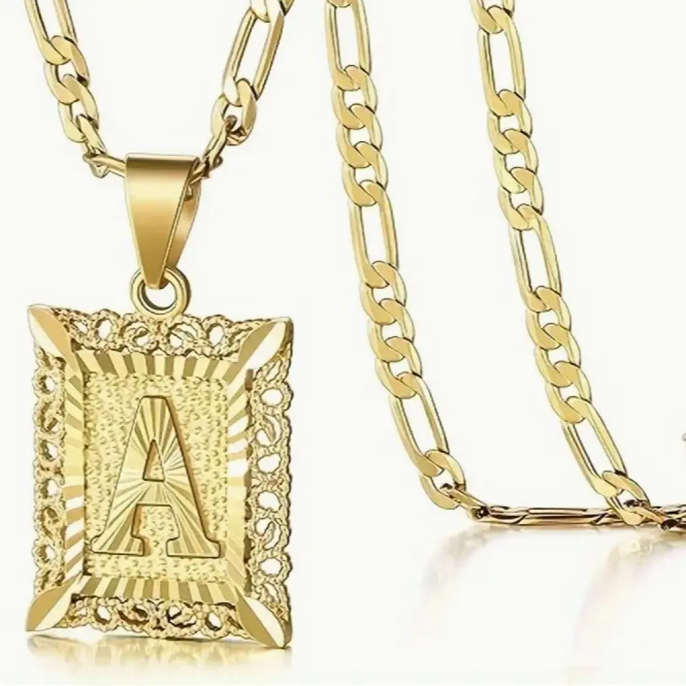 Letter Pendant Necklace for Men Womens, 18K Gold Plated Square Capital Monogram Necklace Alhpabets from A-Z Figaro Chain Necklace,Slim Square Initial Letter Pendant Chain,18K Gold Plated Letter A Square Pendant Necklace Initial Chain Men Women Gift