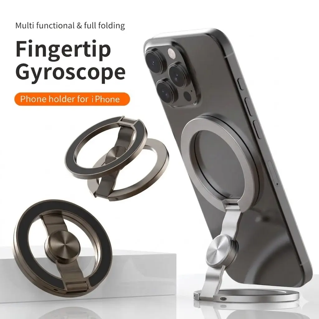 REGEE YS08 Magnetic Phone Stand for iPhone - Aluminum Mini Triple-Fold Phone Stand, Pocket Portable Cell Phone Holder, 360° Rotatable, Magnetic Mount Compatible with All iPhone 12, 13, 14, 15, 16 Series
