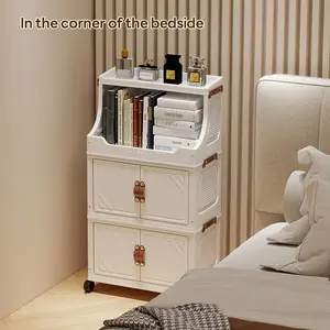 Foldable Storage Cabinet with Wheels, Multi-Layer Plastic Organizer, 36cm*25cm/46cm*28cm, Ideal for Living Room and Bedroom