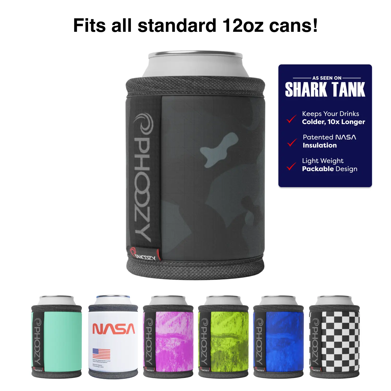 PHOOZY 12oz Standard Cylindrical Double Wall Insulated Can Koozie - Patented Spacesuit Tech, Casual Thick Koozie Sleeve, Floats, <2oz Lightweight, Beach-Ready Chrome Holder, Longer Cooling, Single Unit Drinkware Accessory