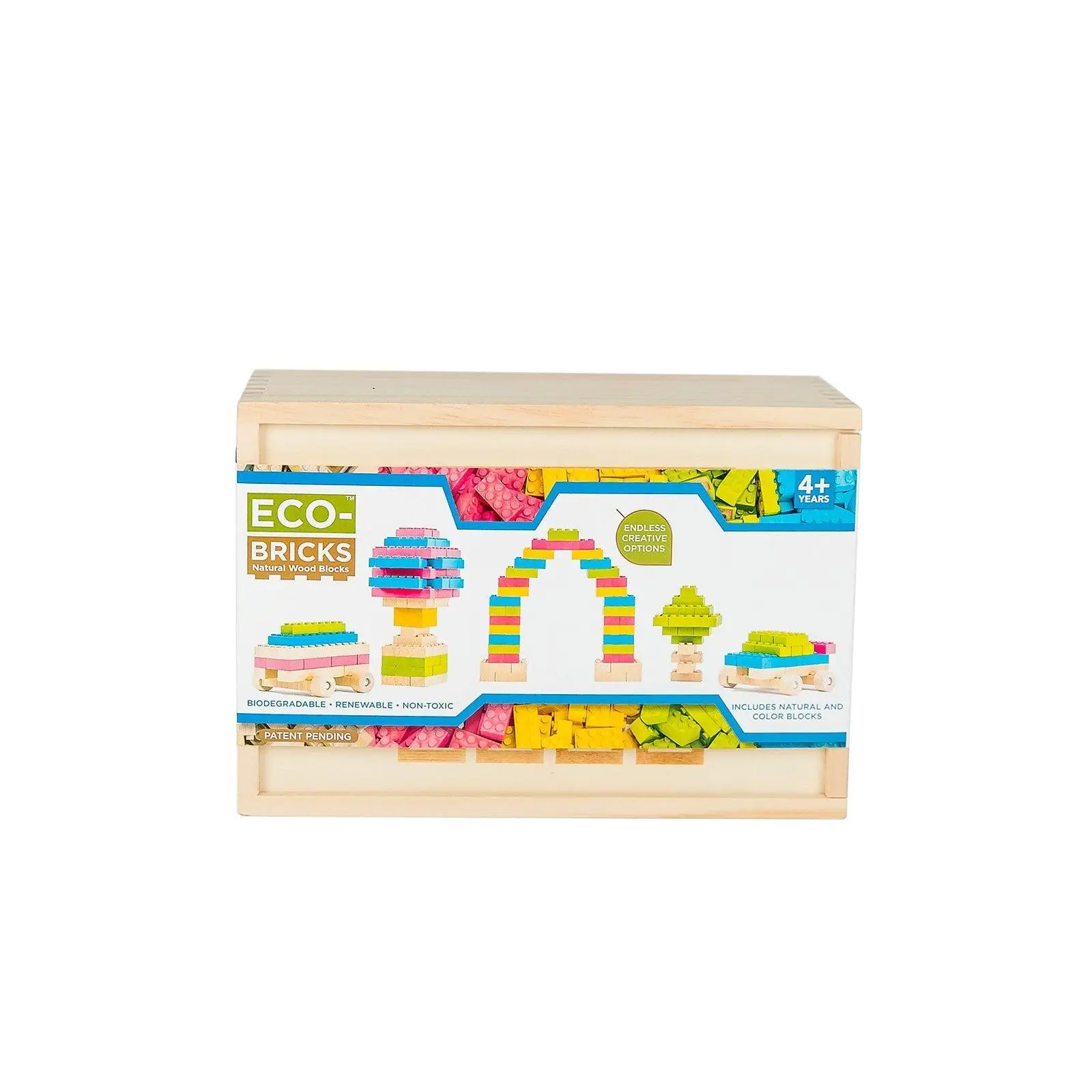 Eco-Bricks Natural Wood Color Bricks 109 Piece Set - Sustainable & Compatible Building Fun