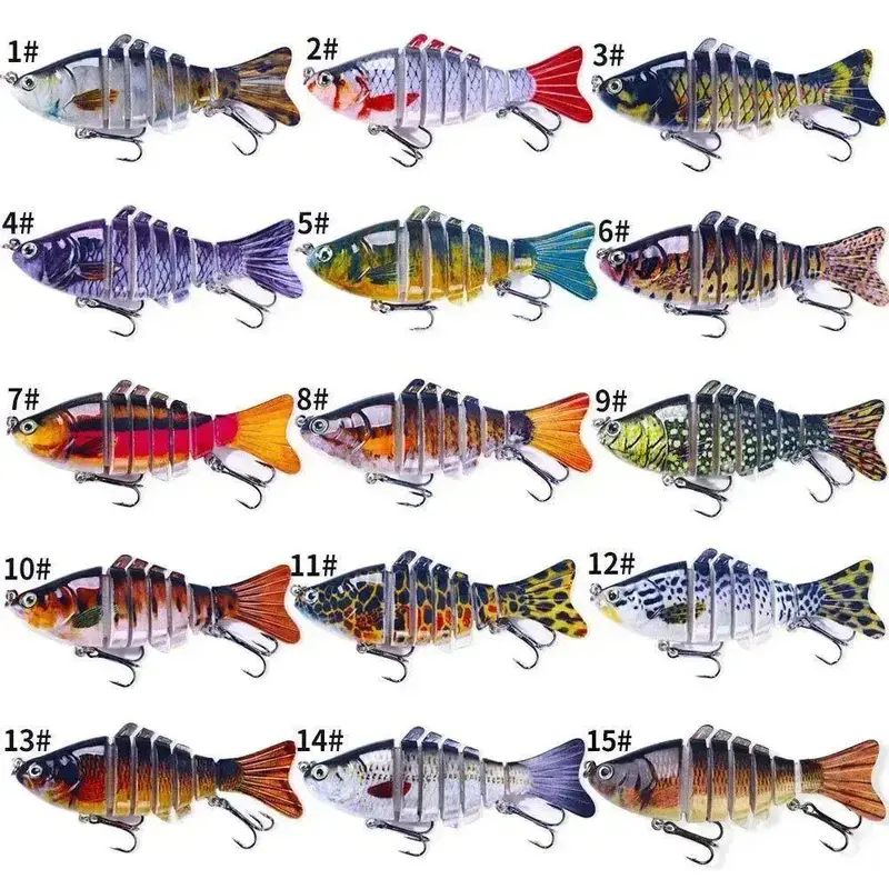 15-Pack Jointed Fishing Lures Set, Multi-Segment Swimbait with Sharp Hooks, Durable Tackle for Bass, Trout Fishing in Freshwater, Saltwater, Fishing Lure Kit