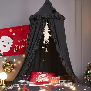 Bed Canopy for Girls Princess Round Dome Dreamy Mosquito Net Bedding Girls Room Castle Play Tent Hanging House Decor Reading Nook Canopy (Black)