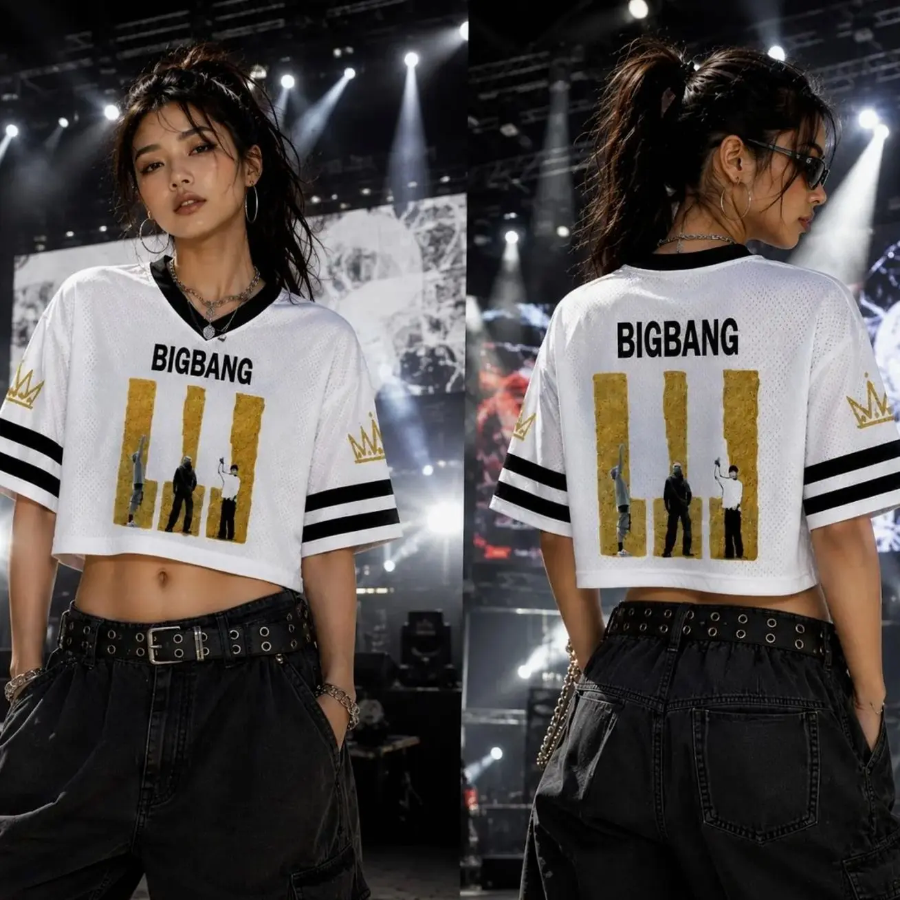 BIGBANG Mesh Jersey Crop Top, BIGBANG Crown Concert Jersey, VIP Kpop Shirt, G-Dragon Inspired Crop Top, Y2K Fan Gift, Baseball Tee IXV