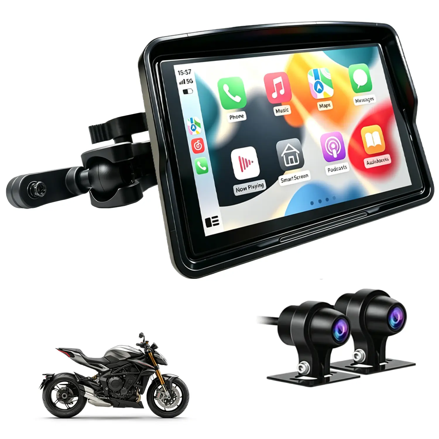 NOAUKA 5-Inch Motorcycle Carplay/Android Auto Navigation System,Waterproof, Front and Rear 1080P Cameras,Smartphone connectivity,140-degree Wide Angle, Loop Recording,Collision Recording,WiFi