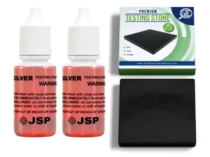 JSP & GTE Silver Test Acid Tester Kit - .999/.925 Sterling Jewelry Scrap Value Appraisal Tool with 2 Solutions, Scratch Stone for Authenticity Checks