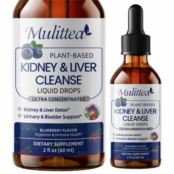 Mulittea Cranberry Liquid Drops with Milk Thistle, Chanca Piedra, Elderberry- Kidney & Liver Support Drops - Supports Urinary Tract Health & Natural Flushing - Vegan, Alcohol-Free