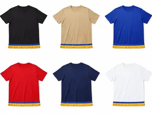 Fringed Men's T-Shirt Set - 6 Pack Cotton Shirts with Ribbon of Blue and Fringed Hem, Assorted Colors