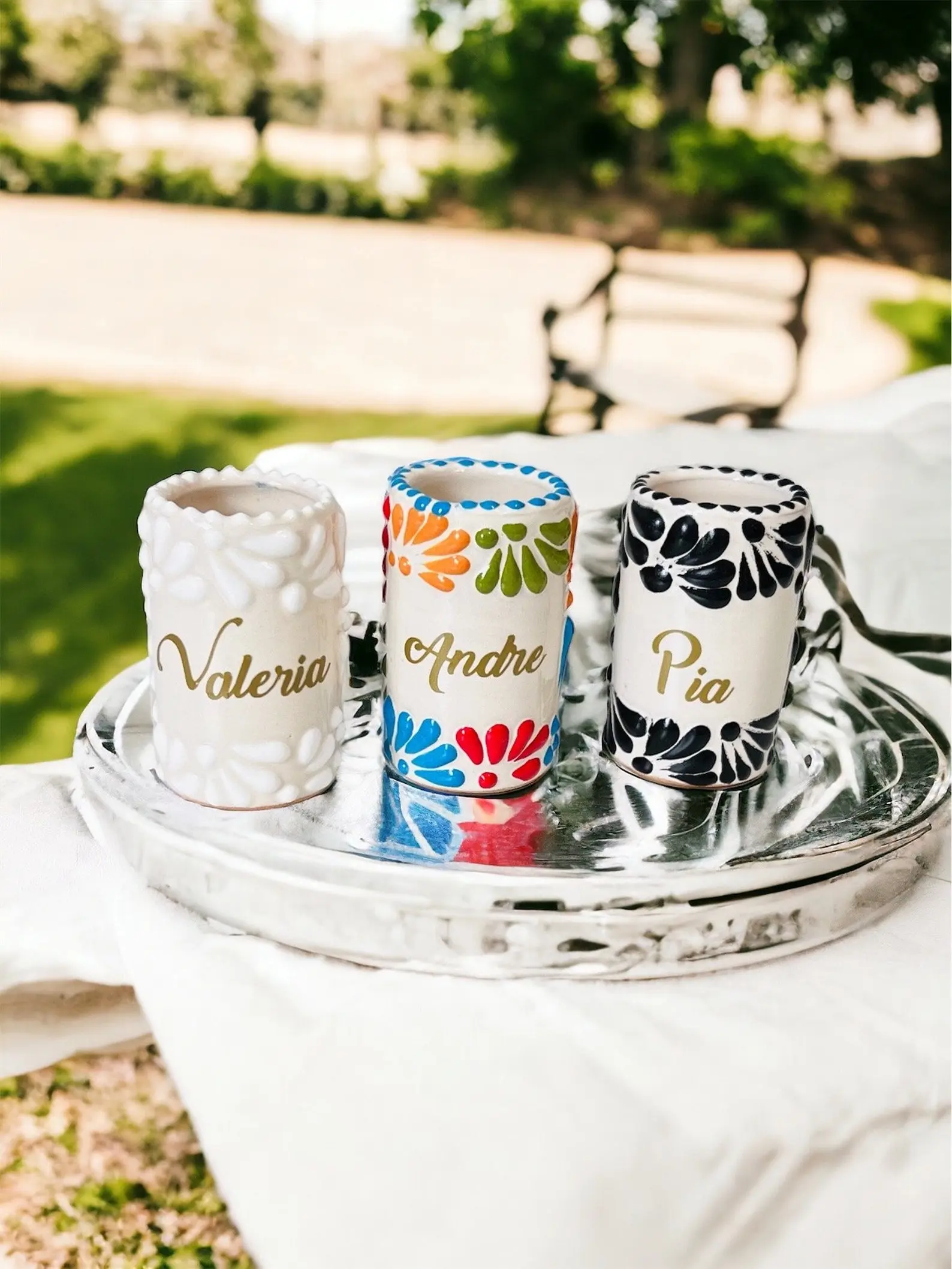 Personalized shot glasses with vinyl or without, Talavera Tequila Shot Glass (1 pc), Mexican Drinkware, Custom Wedding Reception Bar