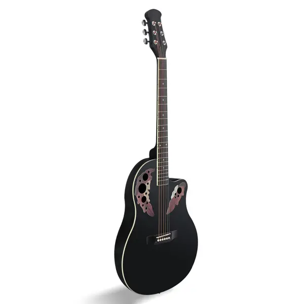 41 in Cutaway Round Back Acoustic Guitar - Spruce Top, Grape Hole Design, Black, 20 Frets, ABS Plastic, Crisp Highs, Full Sustain, Excellent Intonation, Fashion Style, for Learning Individuals & All Styles of Music, Music Making