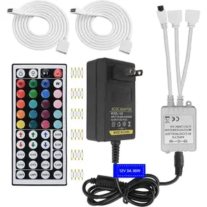 2-Port 44 Key IR LED Light Remote with RGB Control Box, DC 12V 3A LED Power  Adapter, 2 Pack 3.3FT Extension for 3528 5050 RGB LED Strip Lights