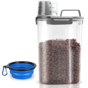 Upgraded Airtight Small Dog Food Storage Container, Pet Food Dispenser with Pour Spout, Measuring Cup, 4 Seal Buckles for Dogs Cats Birds (Grey)