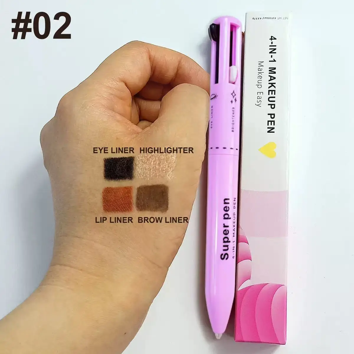 Multi-Functional 4 Color Makeup Pen, Compact Travel Makeup Essentials, Brow Definer Pencil, Precision Eye Liner, Pigmented Lip Pencil, Glitter Highlighter Eye Shadow Stick, Pocket Size Cosmetic Makeup Tool for Women