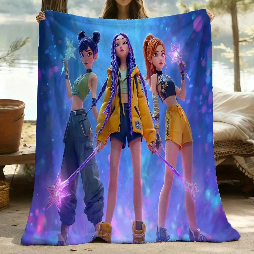Girls' Kpop Group Art Print Flannel Blanket - All Season Blankets, Machine Washable, Multifunctional, Ideal for Christmas Surprises, Suitable for Home Use, Art Print Blankets