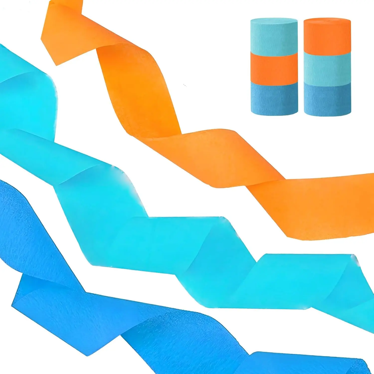 6Pcs Strong Lightweight Crepe Paper Streamers (Orange/LightBlue/Blue) - 482ft Pack, 82ft Long Each, 1.77in Wide, Adult Wall Decor for Birthday, Party, Home Improvement, Building Supplies, Wallpaper & Wall Trim