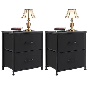 Nightstand Set of 2 with 2 Storage Drawers, Wooden Top Fabric Cabinet Kids Mini Dresser for Bedroom, Closet, Entryway, College Dorm Bedside Desk
