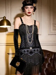 Women's 1920s Style Vintage Fitted Sequined Embellishments Flapper Dress, Gatsby Costume for Roaring Twenties Theme Parties, Elegant Party Dress, No Accessories Included