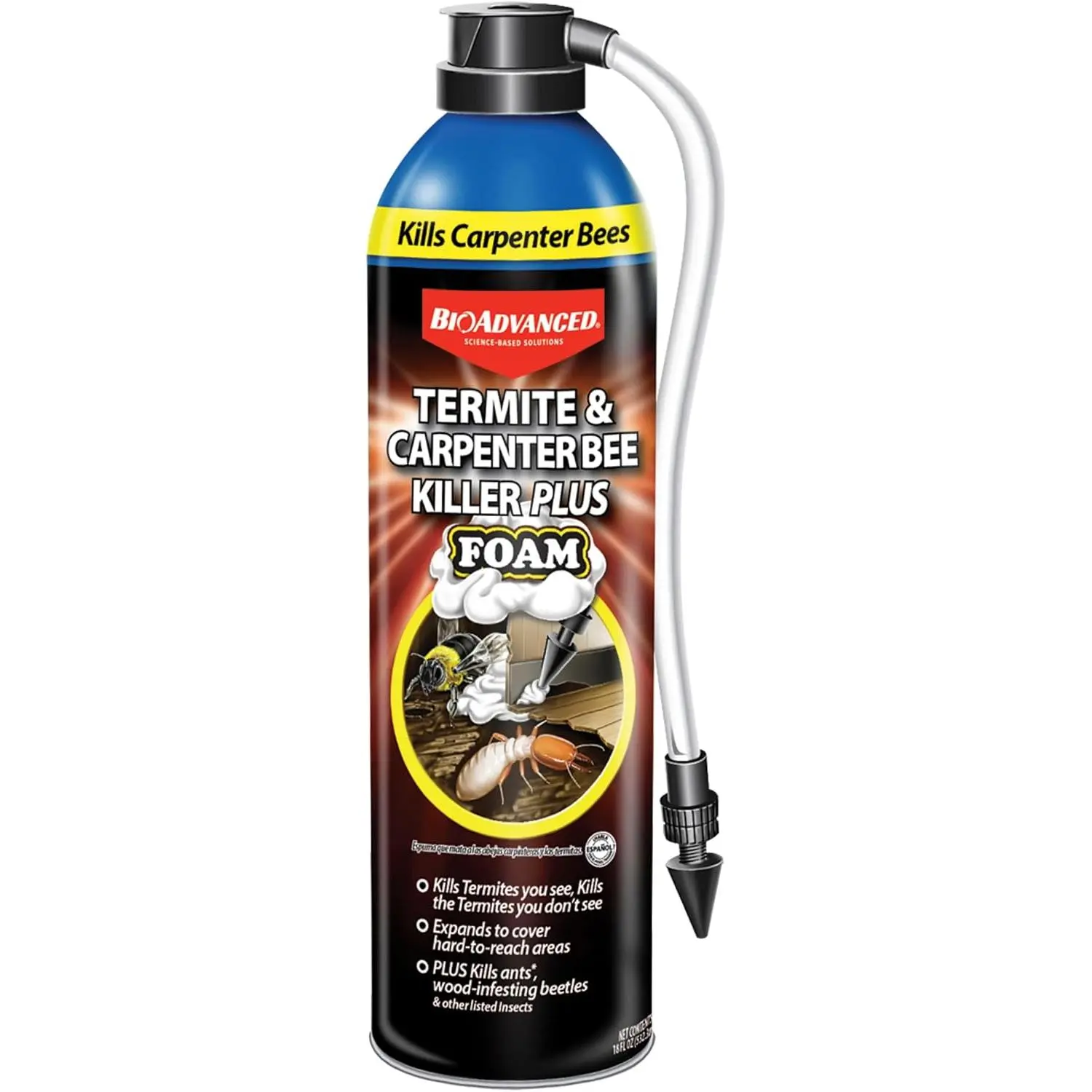 BioAdvanced Termite & Carpenter Bee Killer Plus Foam - Expanding Foam Termite Killer for Wood-Infesting Pests - 18 oz Can