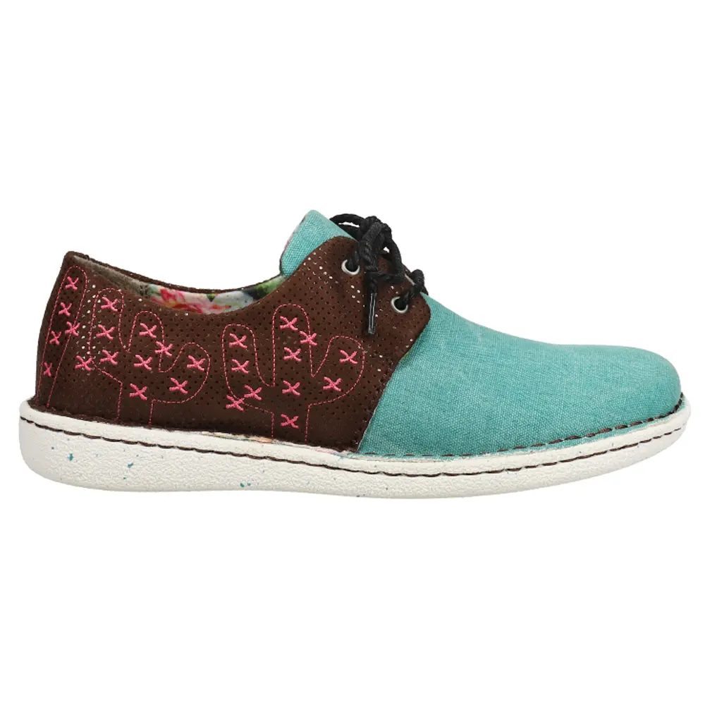 Justin Boots Womens Cac-Tie Embroidered Oxford Flats Casual - Blue, Brown