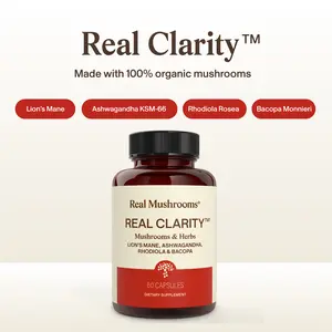 Real Mushrooms RealClarity Capsules | Lion's Mane, Ashwagandha, Rhodiola & Bacopa | Focus, Clarity & Stress Support | 100% Real Ingredients