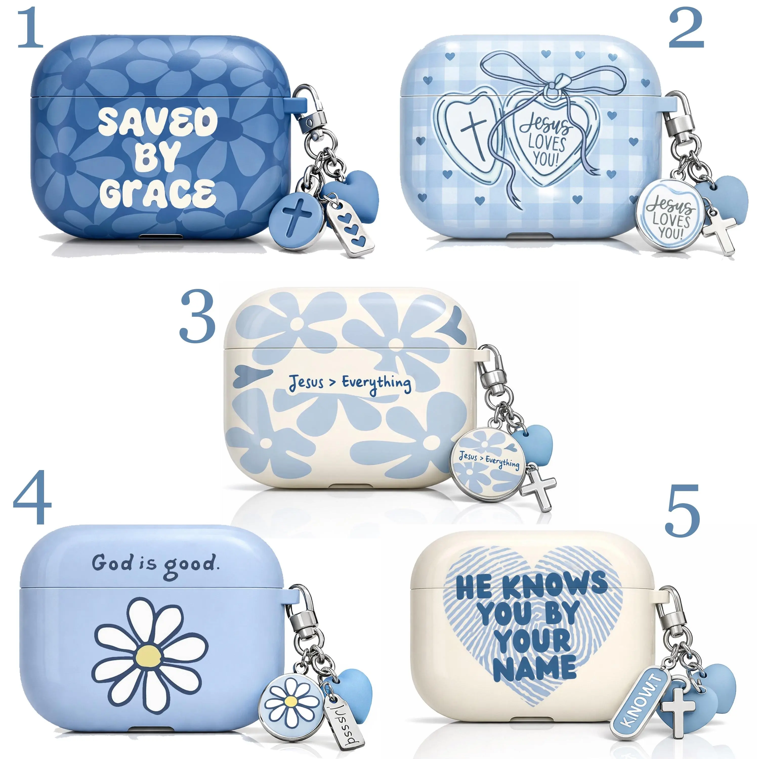 Christian AirPods Case Collection Saved By Grace Jesus Loves You God Is Good Faith Cover for AirPods 1 2 3 4 Pro Protective Christian Gift