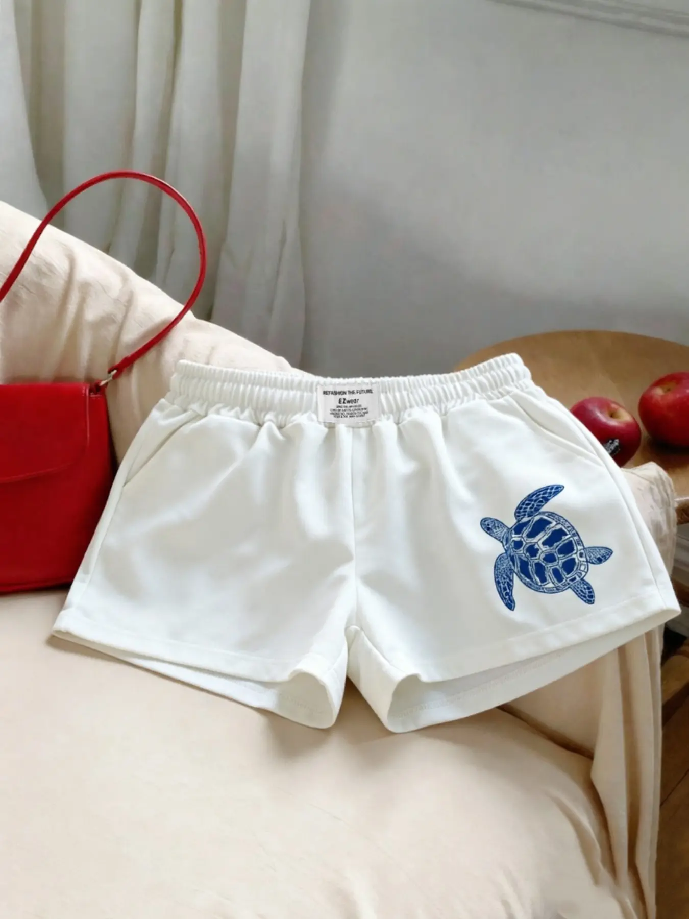 Trendy Comfortable Casual Turtle Print Beach Bottoms Shorts, Perfect for Beach and Vacation, Women's Summer Wear, Spring/summer Style
