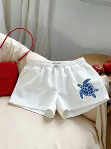 Trendy Comfortable Casual Elastic Turtle Print Shorts, Perfect for Beach and Vacation, Women's Summer Wear, Spring/summer Style