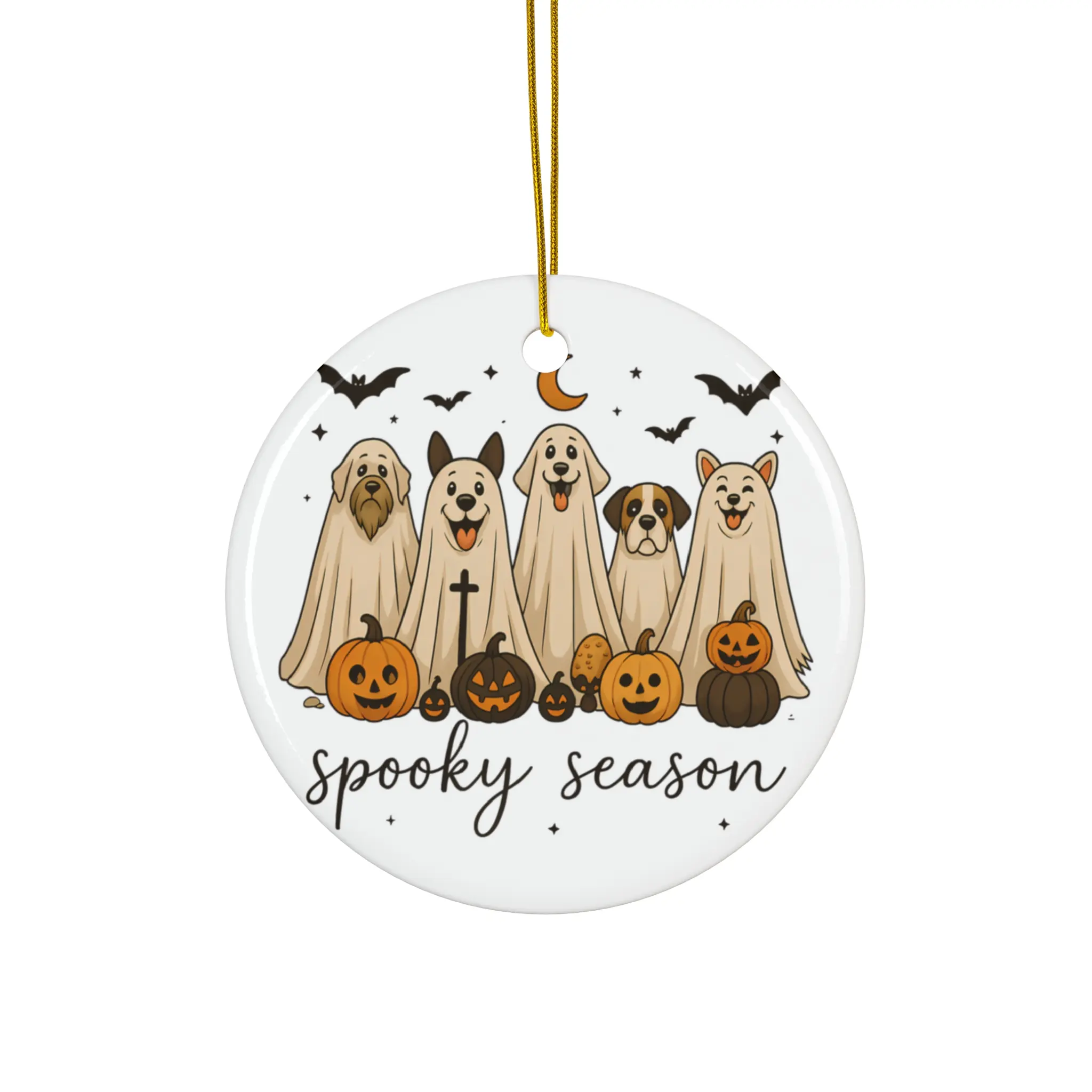 Spooky Season Ceramic Ornament, Halloween Decoration, Pet Lover Gift, Fall Decor, Festive Tree Ornament