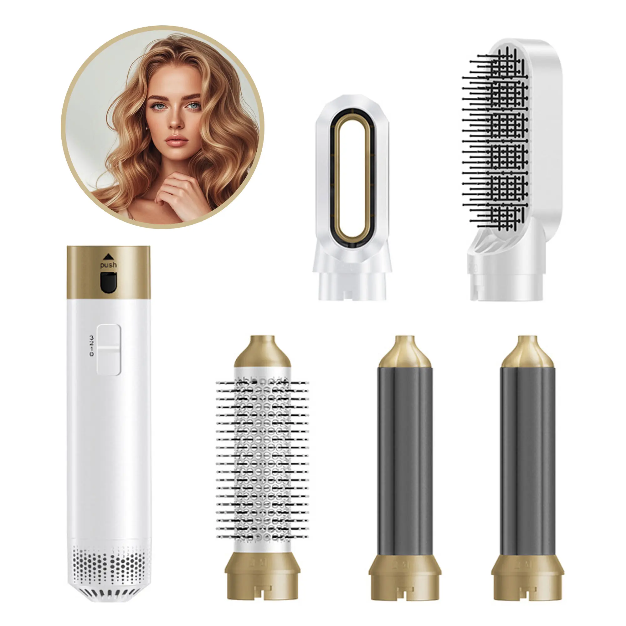 5 In 1 Automatic Hot Air Curling Wand & Styling Brush – 3 Speed Adjustable With Detachable Heads;Multi Function Curling/Styling Tool With Hot Air Curling Brush,Dryer Brush,Half Round Straightening Brush,Self Suction Wand;Suitable For All Hair Types
