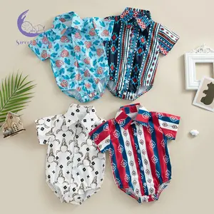 Western Baby Shirt Romper, Short Sleeve Graphic Button Up Lapel Bodysuit Newborn Clothes Top Casual baby boy clothes baby clothes girl baby stuff clearance