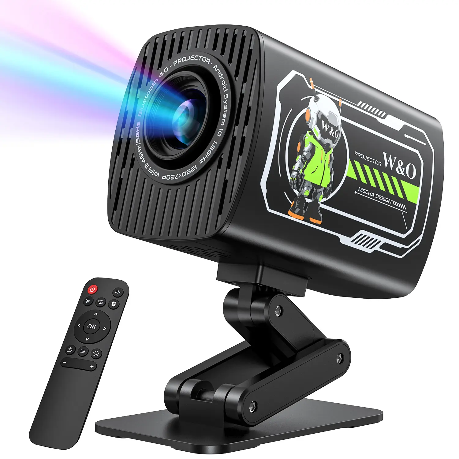 W&O Wireless Projector, Smart Projector with WiFi And Wireless, Native 1080P, Support 4K, Built-in Speakers, Automatic Level Correction, 180-degree Rotation, Suitable for Mobile Phones/TV Sticks/laptops, First Choice for Home Theater