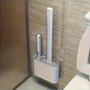 1 set of 3-piece toilet brush set with wall-mount installation: soft silicone brush head, long handle, and extra small brush, ideal for home cleaning - a must-have for RV bathrooms, Bathroom Accessory