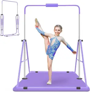 Gymnastics Bar for , Adjustable Height Gymnastic Horizontal Bars with Mat, Folding Gymnastic  Monkey Bars, Junior Expandable  Kip Bar for