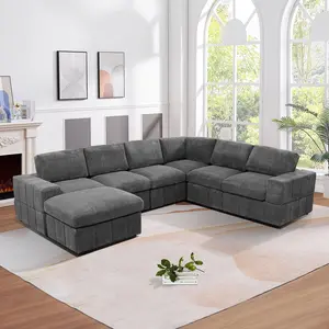 Ainehome Cloud Couch Oversized Modular U-Shaped Sectional Sofa Bed with Convertible Sleeper Corduroy Fabric Club Bellas Furniture Outlet