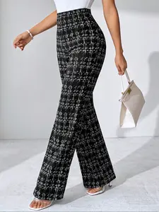 High Waist Long Pants Fashion Casual Wide Flared Check Leggings for Women, Fitted Style, Comfortable and Stylish, Perfect for Daily Wear, Aesthetic, Casual Basic Trousers, Checkered Pants