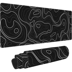 Large Gaming  Pad Black Topographic Contour  Pad Extended XL Long Mousepad Big Desk Mat with Stitched Edges & Nonslip Rubber Base for Company Office Work, 31.5 X 11.8 Inch