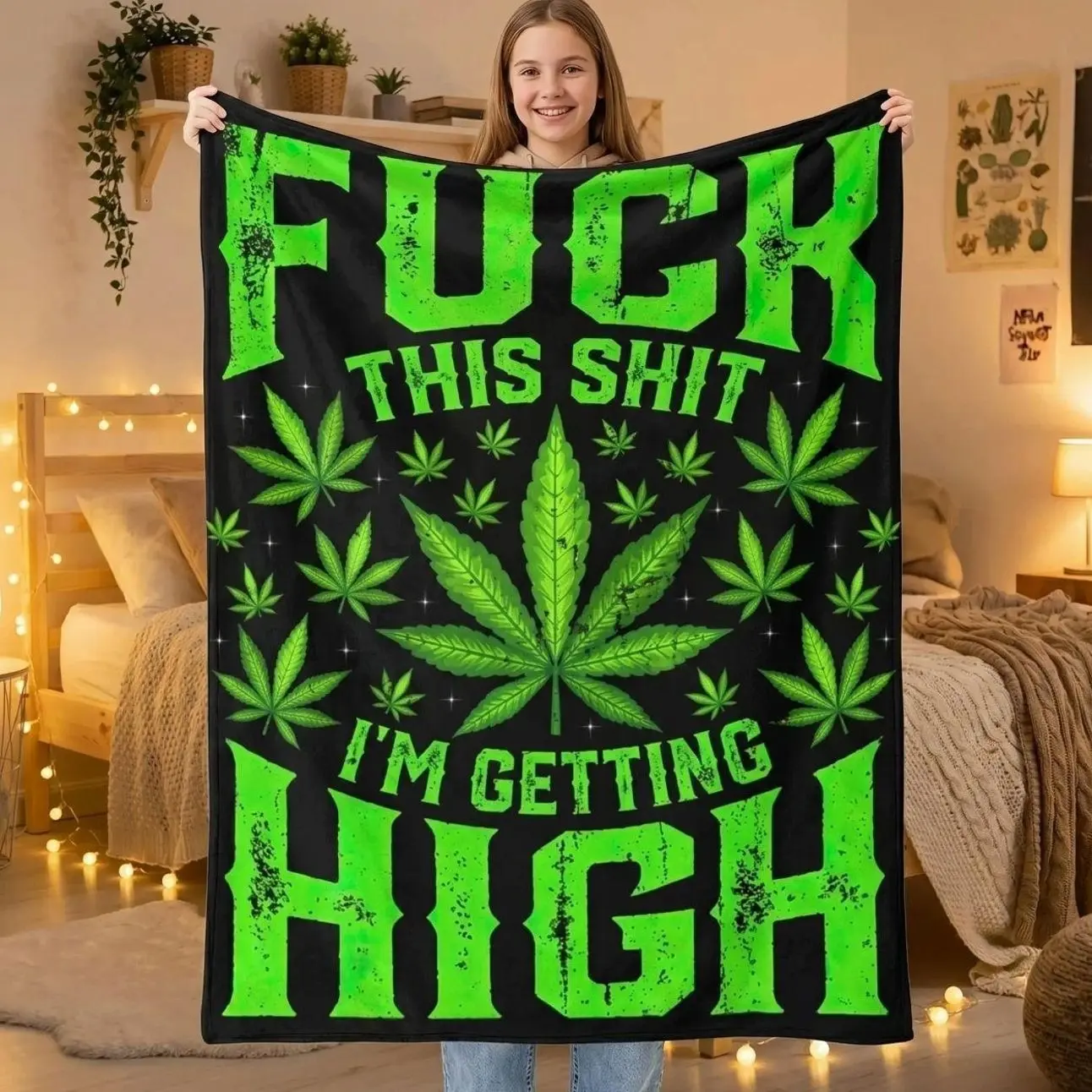 Fuck This Shit I'm Getting High Graphic Marijuana 420 Stoner Blanket Gift for Girls Boys Women Super Soft Flannel Blanket for Sofa Couch Bed Camping Travel Plush Warm Home Decor for All Seasons  Warm Haven Textiles