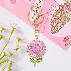 1 PCS Plant Sunflower Crystal Keychain Key Pendant Flower Metal Key Chain -hn101-1