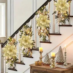 24-Pack Glitter Poinsettia Artificial Flowers with Clips, Reusable Plastic Christmas Tree Ornaments, Home Decor Ornaments for Weddings, Birthdays & Holidays