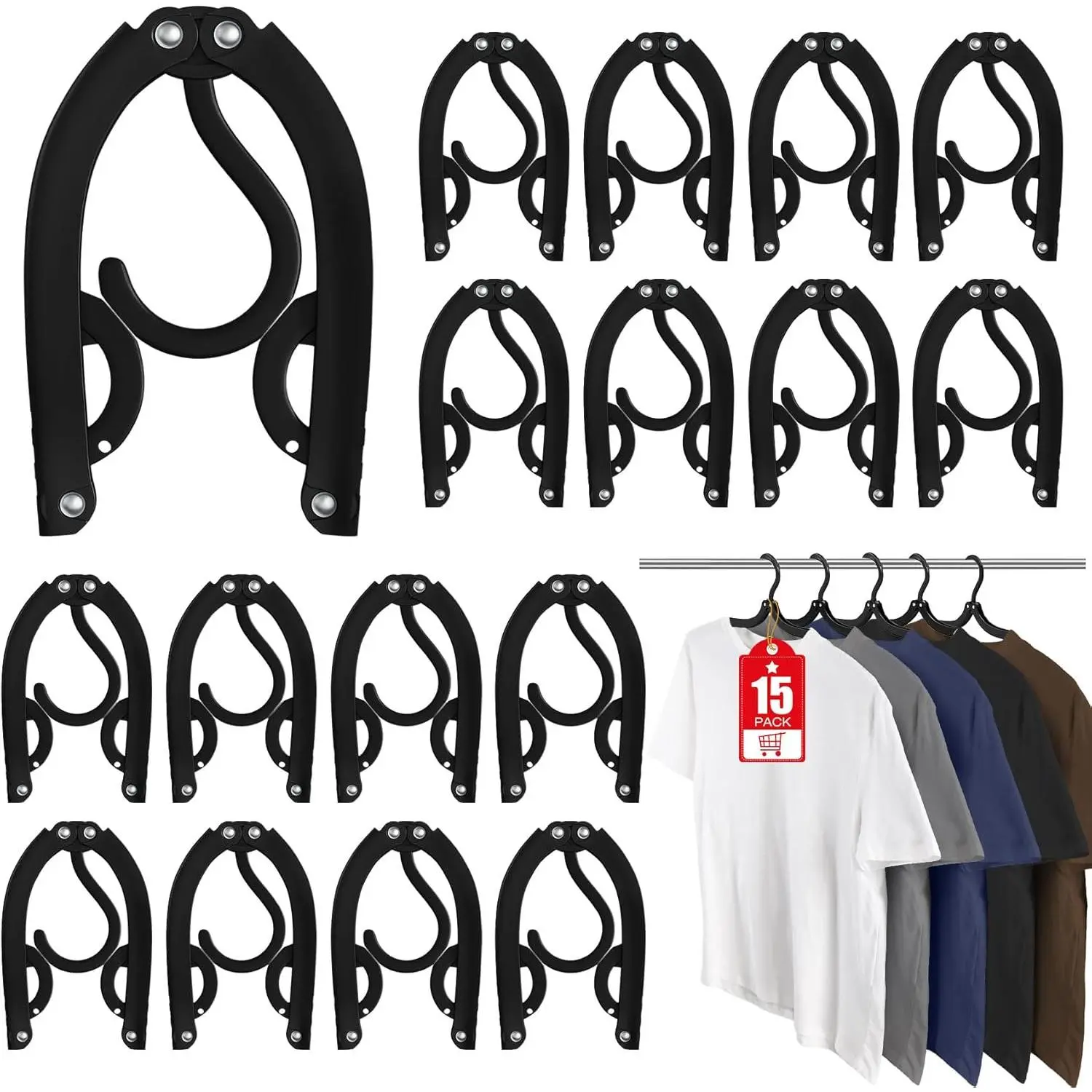 15 count Travel Hangers Portable Foldable Travel Hanger Organizer, Plastic Cruise Ship Accessories Essentials Clothes Hanging Rack Folding Hangers for Traveling Camping Flying RV Suitcase, Black