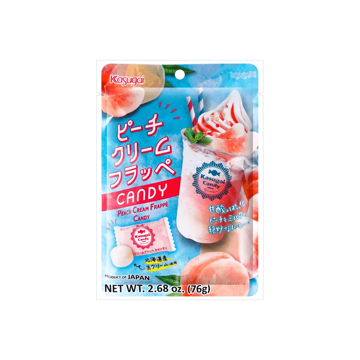Kasugai White Peach Snowtop Smoothie Candy - Refreshing Japanese Fruit Flavor, 76g