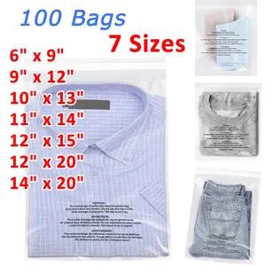 SJPACK 100 Clear Poly Bags with Suffocation Warning Self Seal Merchandise Packaging  Safe Durable Tear Resistant For FBA (6" x 9", 9" x 12", 10" x 13", 11" x 14", 12" x 15", 12" x 20", 14" x 20" AS YOUR CHOICE)