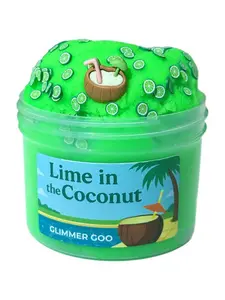 Lime in the Coconut - Neon Green Icee Slime with Lime Slice Confetti & Coconut Drink Charm - Tropical Lime & Coconut Scent