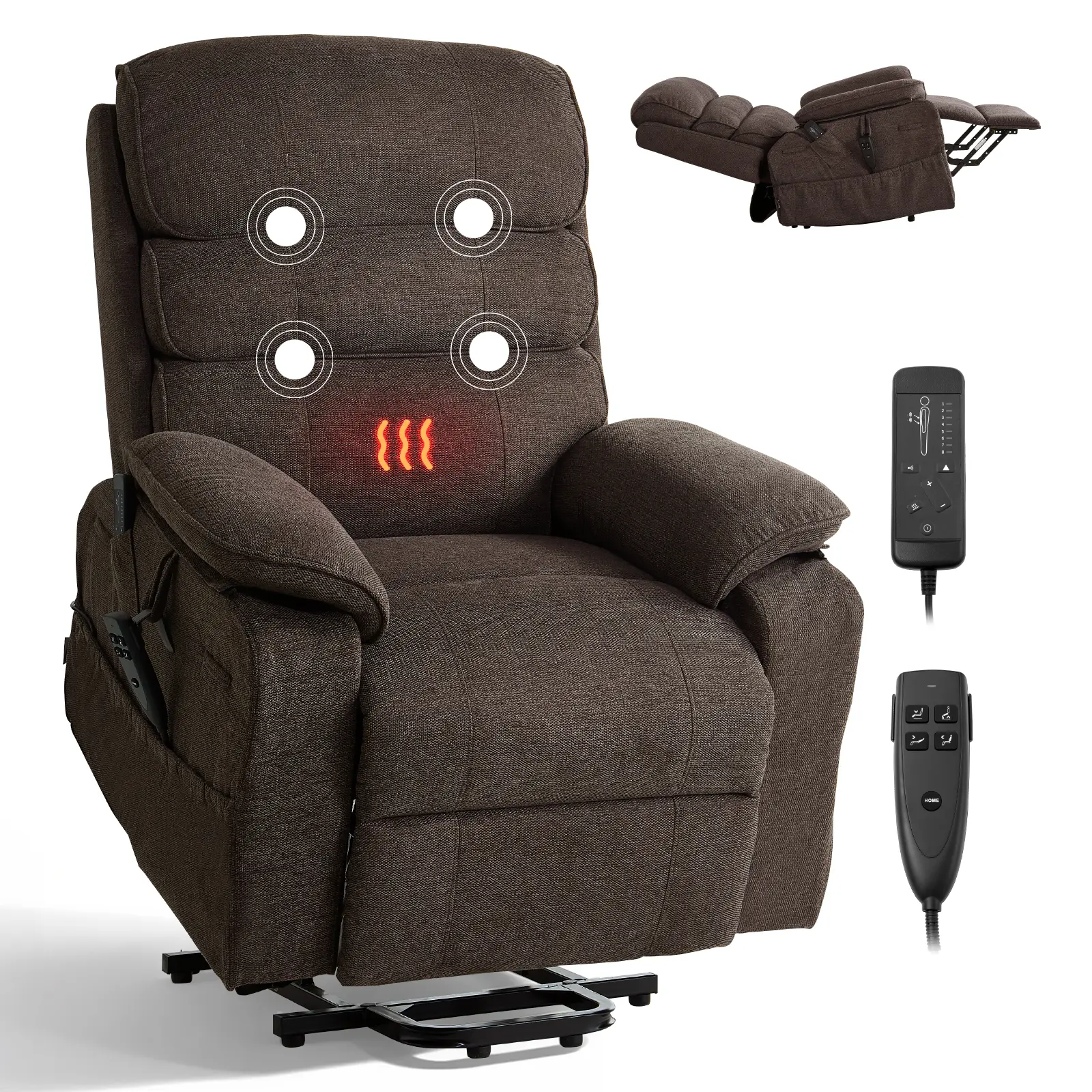【SummerFinds】VEVOR Power Lift Recliner Chair, Dual Motor Medium Lift Chair with Heat and Massage for Elderly, Position Adjustable, Remote Control, with Side Pockets, Chenille Fabric, Brown, Comfortable Desk Chairs, Durability Desk Chairs